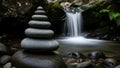Zen Stones Waterfall Balancing Rocks, Serene Nature Scene Royalty Free Stock Photo