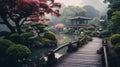 Serene And Calming Japanese Garden In Dreamy Colors Royalty Free Stock Photo