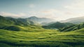 Serene And Calming Malayan Green Tea Fields On A Dreamy Mountain Landscape