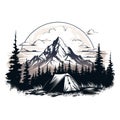 Serene Camping in Black and White Mountain Silhouette AI Generated