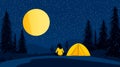 serene camping scene under starry night sky with bright moon Royalty Free Stock Photo