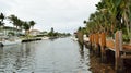 Serene canal in Pompano Beach Florida with boats