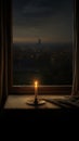 A Serene Candle Illuminating a Table by the Window