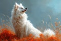 Serene canine beauty, a white spitz gazes into the distance, a picture of calm