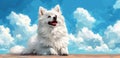 A serene canine figure against a pastel sky, white spitz, embodiment of gentle beauty