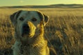 Serene Canine in Golden Field at Sunset Dog Enjoying Nature\'s Beauty in Vast Countryside