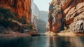 Serene Canyon Landscape: A Boat On The Water