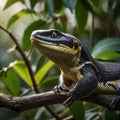 Elegant Taipan Coiled on a Tree Branch Beneath Dappled Sunlight Royalty Free Stock Photo