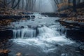 Concept Nature Photography, Waterfalls, Fall Serene Cascade Autumn Whispers in Turkey Run