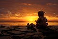 Serene Child teddy bear sunset. Generate Ai Royalty Free Stock Photo