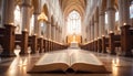 Serene Church Interior with Open Bible