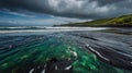 Emerald Pools Meet the Black Sand Beach under Stormy Skies in remote hidden paradise Royalty Free Stock Photo