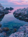 Serene coastal landscape at sunset