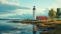 Serene Coastal Scenery with Lighthouse and House Royalty Free Stock Photo
