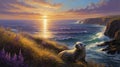 Serene Sunset Seal by the Ocean Cliffs Royalty Free Stock Photo