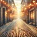 Enchanting European Alley at Dawn, AI Generated Royalty Free Stock Photo