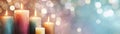 A serene composition of colorful candles glowing softly against a blurred background, creating a warm and inviting atmosphere Royalty Free Stock Photo