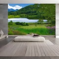 545 Serene Countryside: A serene and tranquil background featuring a countryside landscape in soothing and natural colors that c Royalty Free Stock Photo