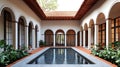 Serene Courtyard with Pool and Spanish Colonial Architecture Royalty Free Stock Photo