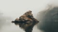 Serene Crag By A Foggy Lake: Captivating Nature Photography