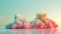 Serene 3D clouds glide in pastel, celestial sky, merging flawlessly, creating a tranquil atmosphere. Abstract 3d