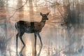 A serene deer overlaid with the soft glow of a misty forest in a double exposure Royalty Free Stock Photo