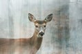 A serene deer overlaid with the soft glow of a misty forest in a double exposure Royalty Free Stock Photo