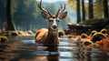 A Serene Deer Wading Through the Water