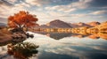 Vibrant Desert Landscape: Tree, Mountains, And Reflections