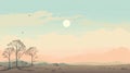 Serene Desert Landscape Gentle Colors, Pastel Skies, Comic Book-inspired Illustrations