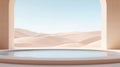 A serene desert landscape with a pool and a view of the dunes. Royalty Free Stock Photo