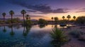 Palm Trees Reflecting in Desert Oasis Pond at Dusk in Subtle Light Royalty Free Stock Photo
