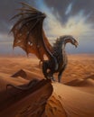 Serene Desert Promotional Art with Vast Background and Closeup of Imposing Bronze Dragon