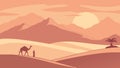 Serene Desert Sunset with Lone Camel and Distant Mountains, Peaceful Journey, vector design Generative AI Royalty Free Stock Photo