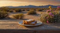 Golden French Toast Sunrise Desert Picnic Royalty Free Stock Photo