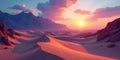 Serene desert sunset vibrant hues paint the sands and mountains at dusk. Generative AI Royalty Free Stock Photo