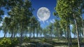 A serene digital forest under an artificial glowing moon.