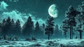 A serene digital forest under an artificial glowing moon.
