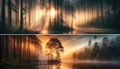 Mystical Forest Sunrise, AI Generated