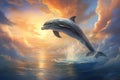 Serene Dolphin sky sea. Generate Ai