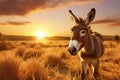 Serene Donkey field sunset. Generate Ai Royalty Free Stock Photo