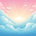 A serene and dreamy sunrise with fluffy clouds and warm light rays. Royalty Free Stock Photo