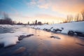 serene dusk light on a half icy-half flowing river