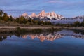 wintry autumn weather on snow capped Mt. Moran in Grand teton national Park in Wyoming