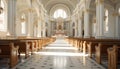 Serene easter sunday church interior with radiant light streaming through stained glass windows