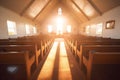 serene easter sunday church interior with radiant light streaming through stained glass windows