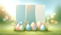 Easter Celebration Background with Decorative Eggs and Spring Flowers, AI Generated