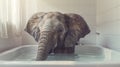 Serene elephant submerged in water, taking a bath in a classic bathroom