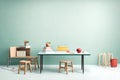 a serene and empty classroom setup.with whiteboard, desk, and light Royalty Free Stock Photo