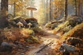 A Serene Enchanted Forest with mushroom Created With Generative AI Technology